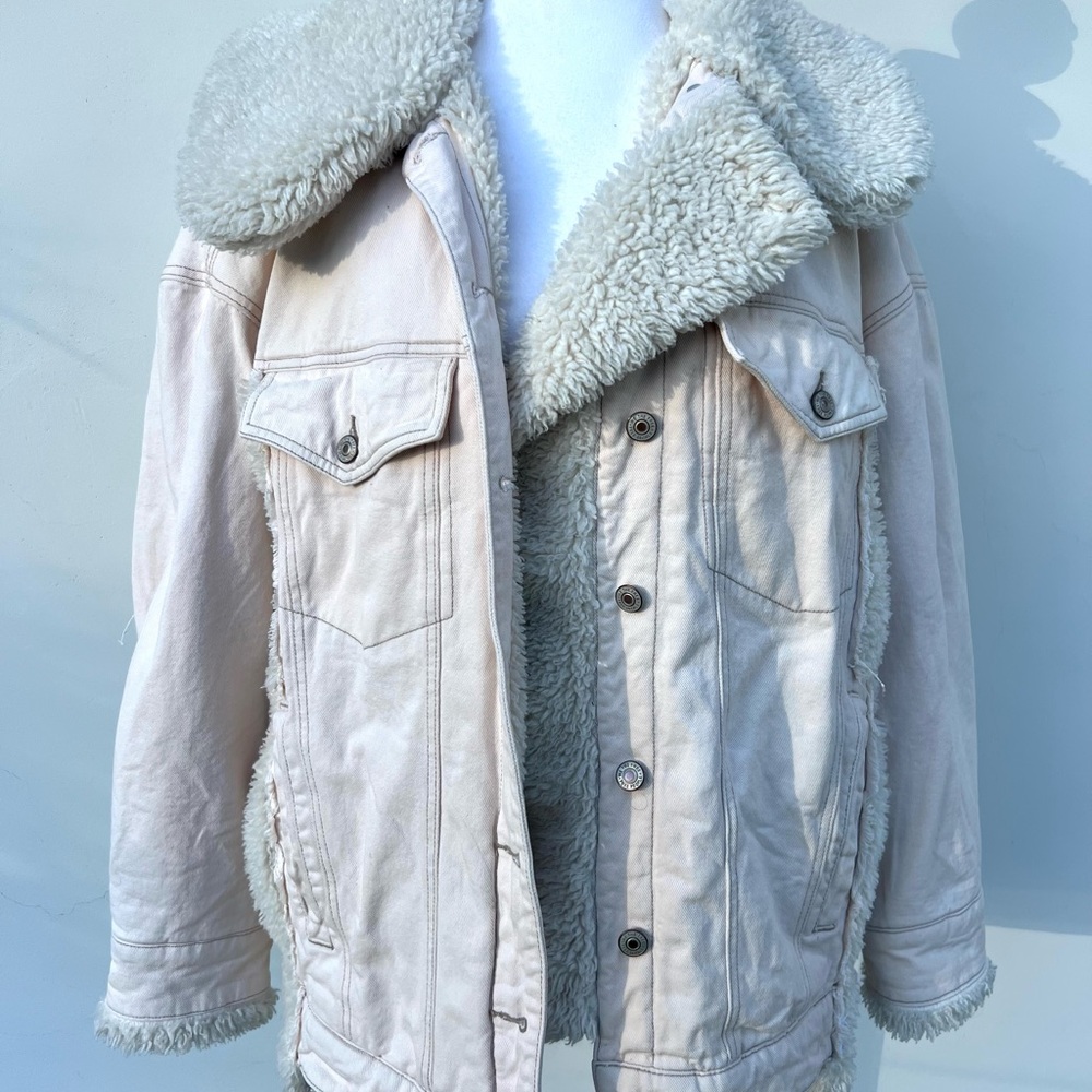 We The Free Holly Cozy Denim Cream Jacket SZ S - Picture 7 of 9